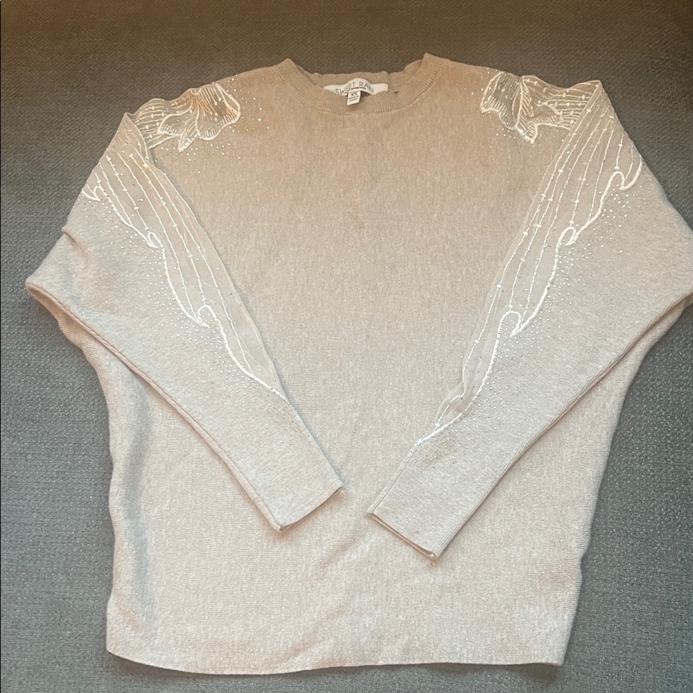 Sweet Rain Taupe Sweater with White Details